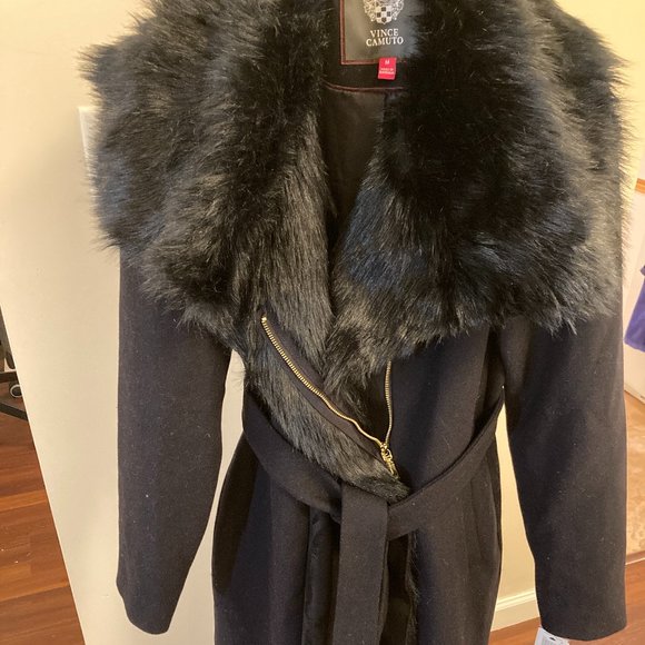 Vince Camuto belted coat with faux fur (wool caot) - Picture 1 of 10